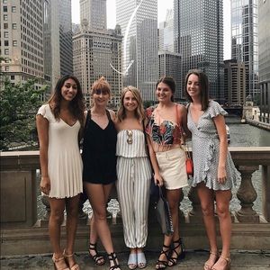 blue + white striped jumpsuit